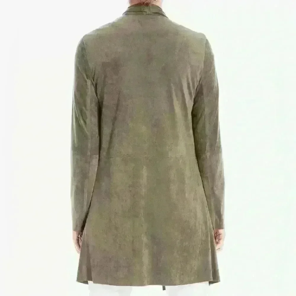 Max Studio Olive Green Faux Suede Coat Size M Faux Leather